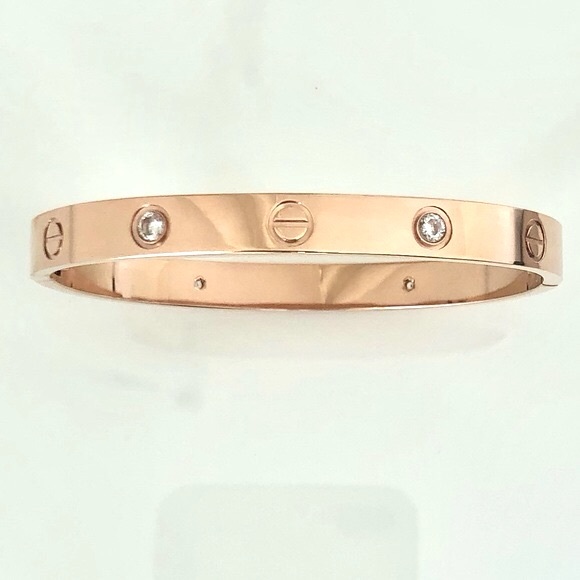 Rose Gold 4 Zirconia Screw Bracelet Classic Model - Picture 8 of 8